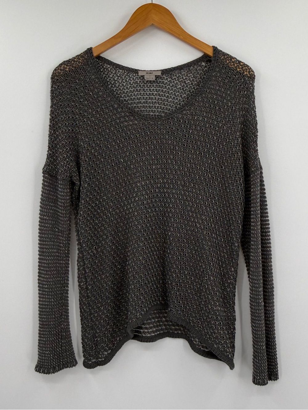 Helmut Lang Open Knit Linen Viscose Sweater | Charcoal | Small